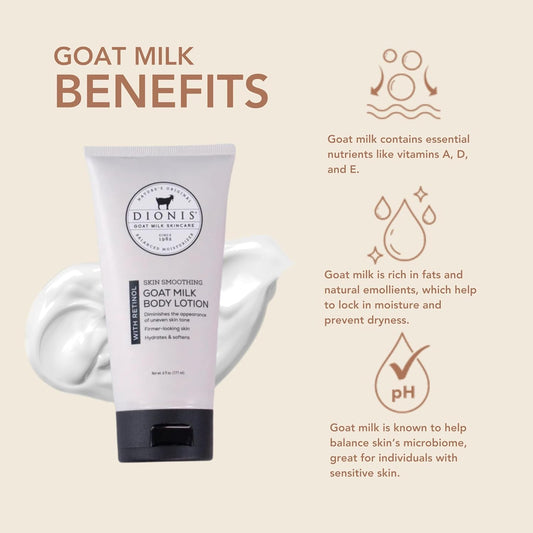 Dionis Goat Milk Skincare Retinol Body Lotion, 6Oz - Reduce Wrinkles And Fine Lines, Body Care For Younger Looking Skin