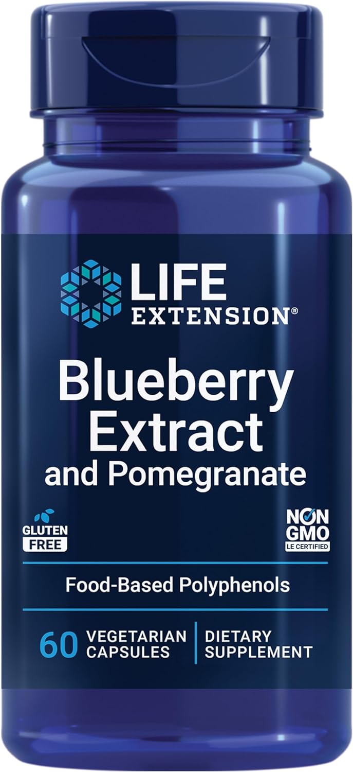 Life Extension Blueberry Extract & Pomegranate – Antioxidants Supplement With Wild Blueberry & Pomegranate Polyphenols For Brain And Heart Health - Gluten-Free, Non-Gmo, Vegetarian – 60 Capsules