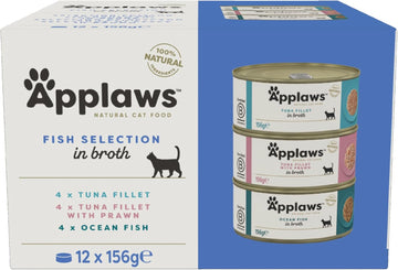 Applaws 100% Natural Wet Cat Food, Multipack Fish Selection in Broth 156 g Tin (Pack of 12)?2060ML-A