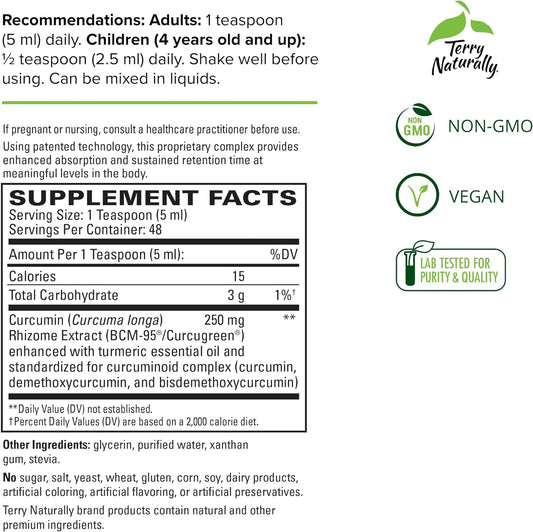 Terry Naturally CuraMed Syrup - 8 fl oz - 250 mg Superior Absorption Curcumin Complex - Non-GMO, Vegan, Gluten Free - 48 Servings