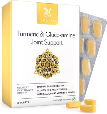 Healthspan Turmeric & Glucosamine Joint Support | 60 Tablets | Joint & Bone Health | Added Vitamin C, Vitamin D3 & Calcium | 30mg Boswellia Serrata Extract | Sustainably Source | Vegan