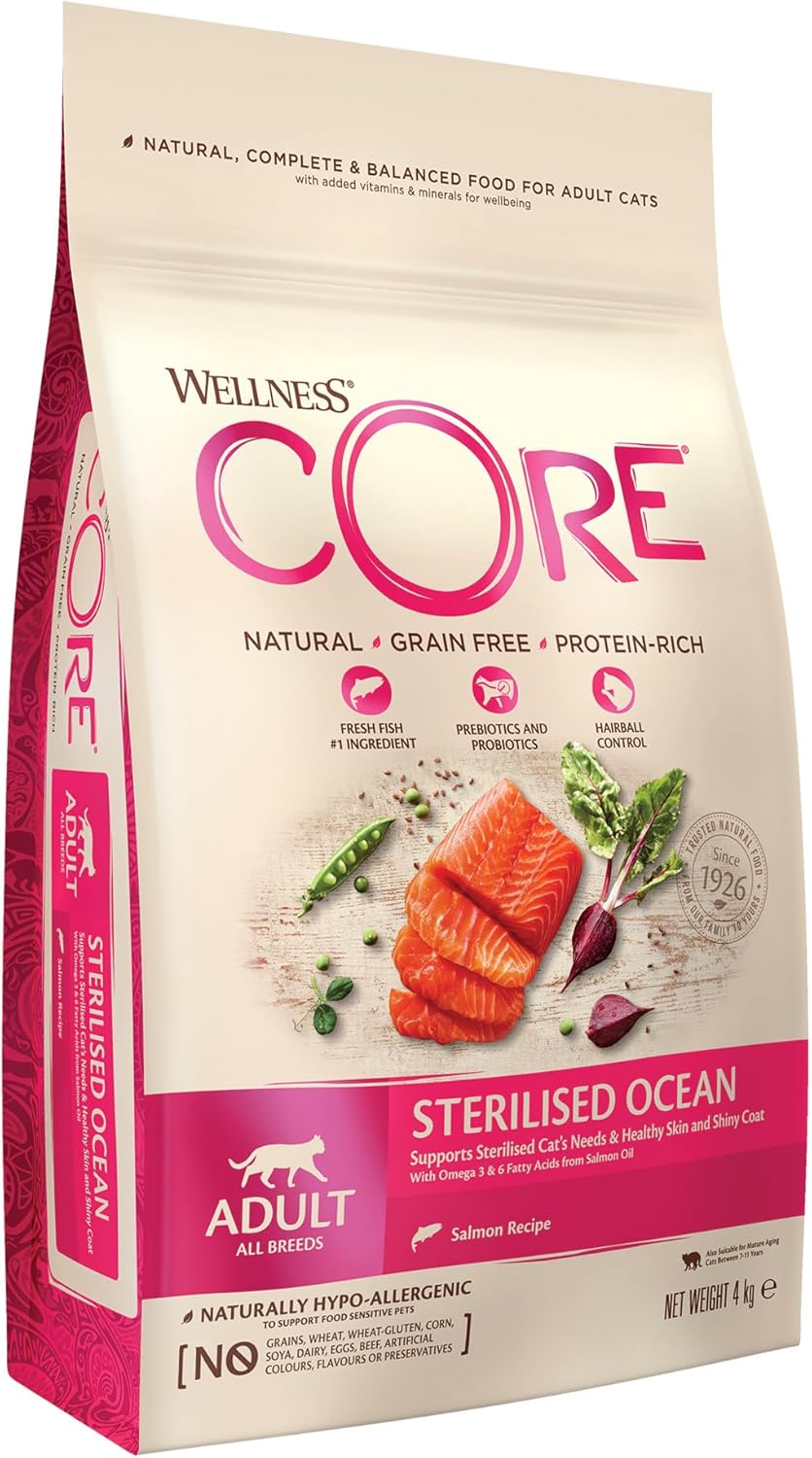 Wellness CORE Sterilised Ocean, Dry Cat Food, Cat Food Dry for Sterilised Cats, Grain Free, High Meat Content, Salmon & Tuna, 4 kg?10833