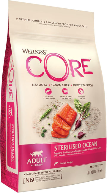 Wellness CORE Sterilised Ocean, Dry Cat Food, Cat Food Dry for Sterilised Cats, Grain Free, High Meat Content, Salmon & Tuna, 4 kg?10833