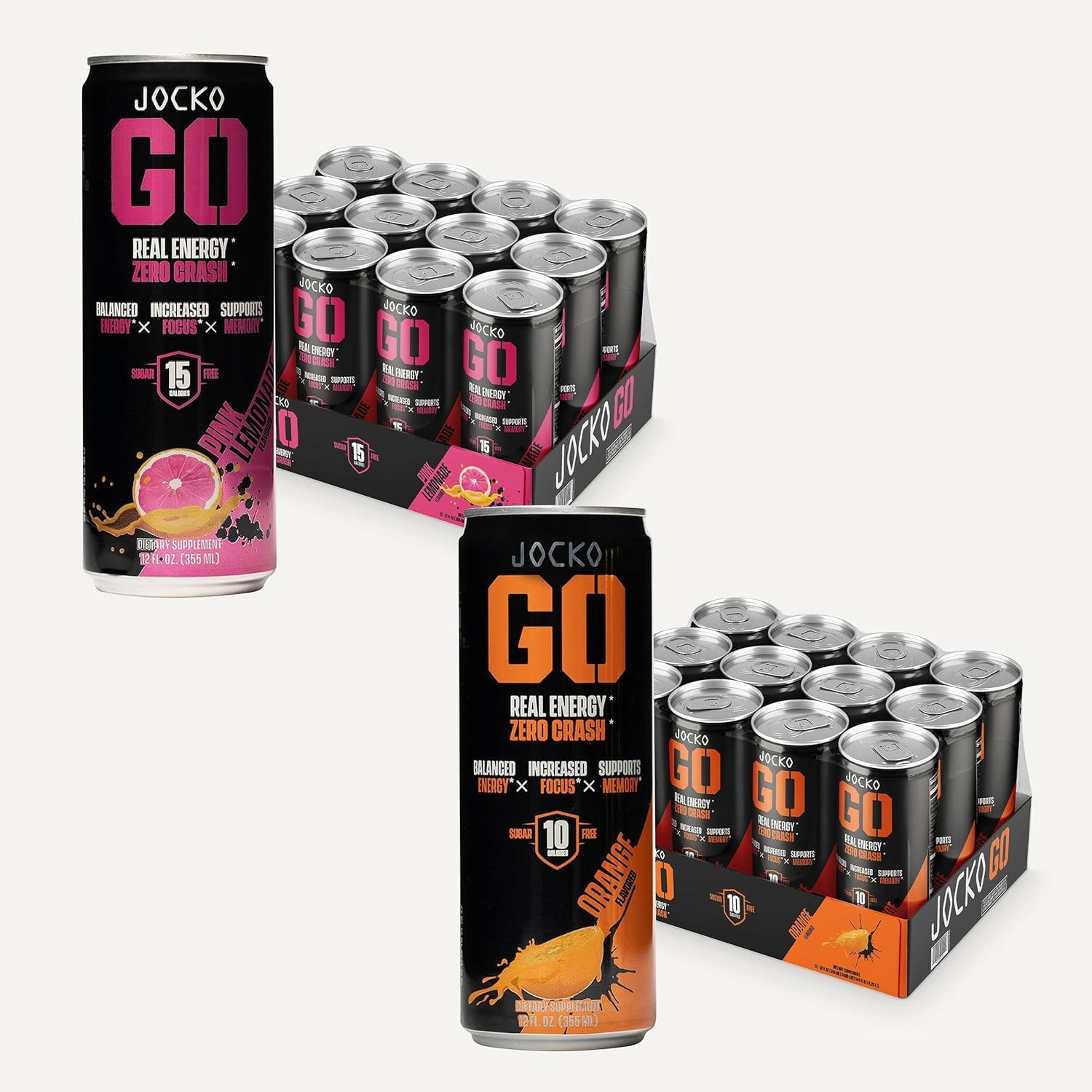 Jocko Go Energy Drink Bundle - Orange & Pink Lemonade (24 Cans) 2 Flavors