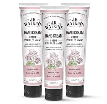 J.R. Watkins Natural Moisturizing Hand Cream, Hydrating Hand Moisturizer With Shea Butter, Cocoa Butter, And Avocado Oil, Usa Made And Cruelty Free, 3.3Oz, Rosewater, 3 Pack