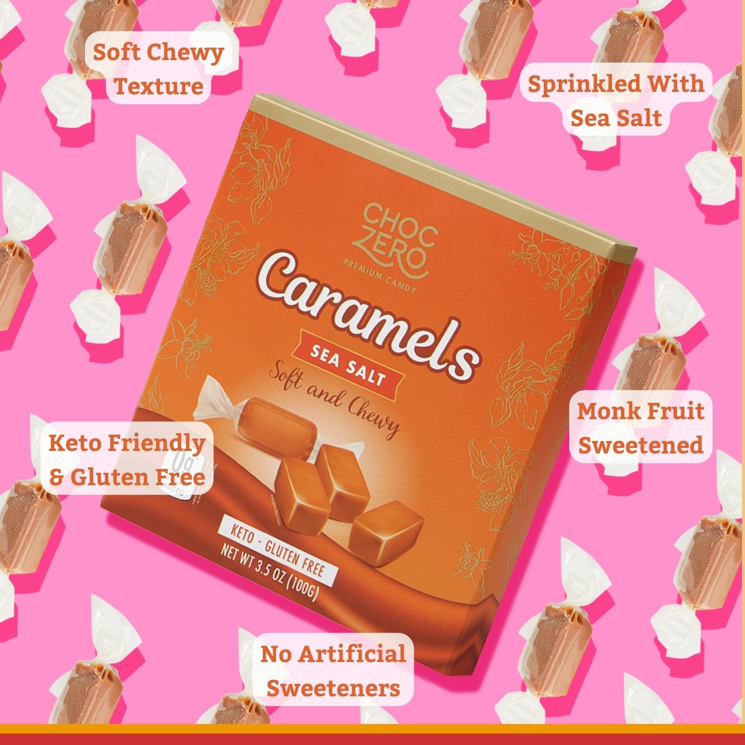 Choczero Sugar Free Caramels - Keto Candy - All Natural, Soft And Chewy - Low Carb Snack (3.5Oz Box)