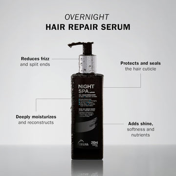 Truss Night Spa Serum - Anti Aging Damaged Hair Treatment With 100% Vegan Wax Base - Anti Frizz Hair Serum For Extra Shine, Moisture And Elasticity - (250 Ml)