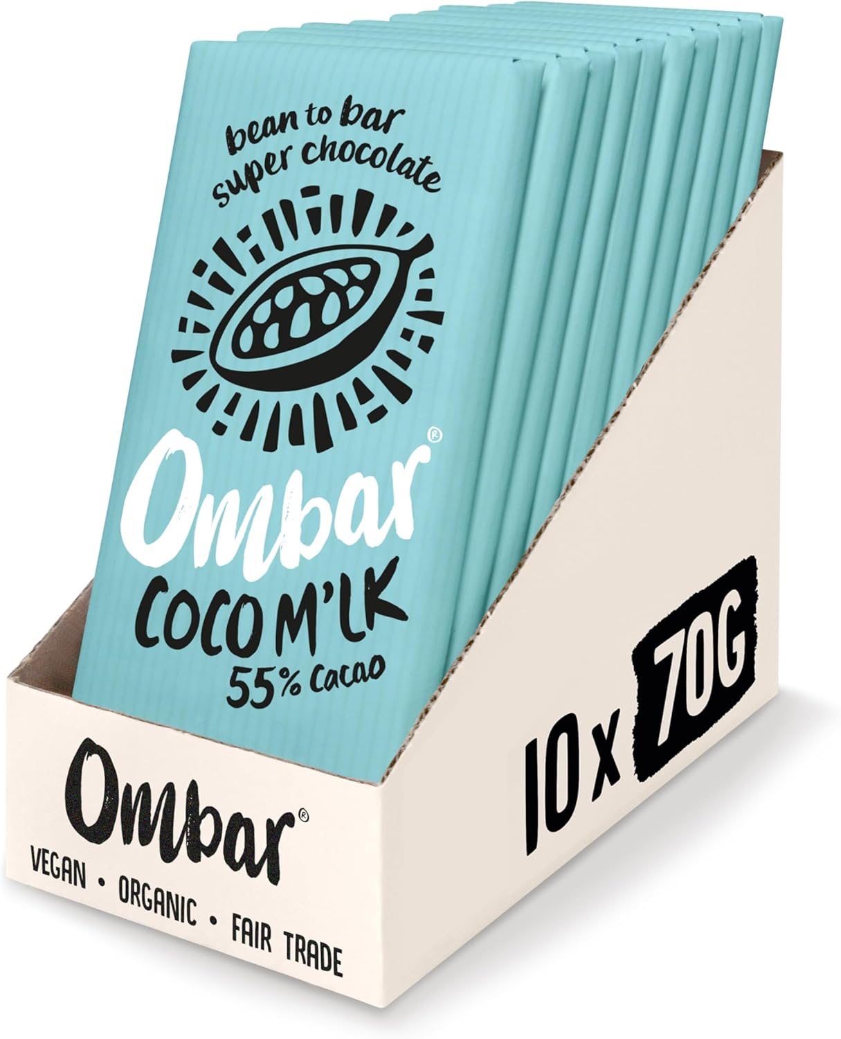 Vegan Chocolate - Ombar Coco M’Lk 55% Cacao Chocolate (70G X 10 Bars) Organic, Fair Trade, Dairy Free And Gluten Free Chocolate