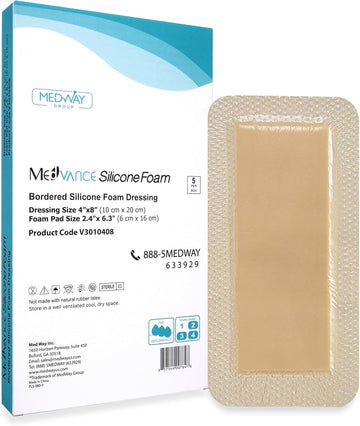 Medvancetm Silicone - Bordered Silicone Adhesive Foam Dressing Size 6”X8” (4.4"X 6.4" Pad) Box Of 5 Dressings