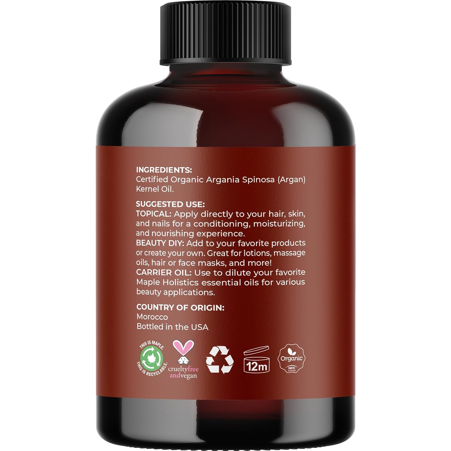 Certified Organic Argan Oil of Morocco - Organic Argan Oil for Hair Skin and Nails Cold Pressed and Unrefined - Organic Argan Oil for Face and Body Care and Organic Hair Oil for Dry Damaged Hair : Grocery & Gourmet Food