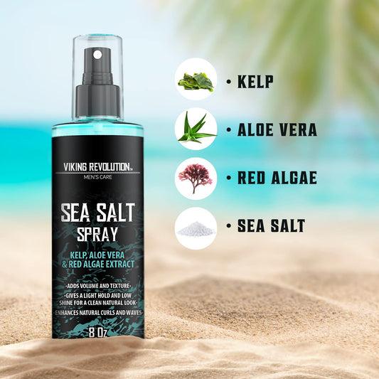 Viking Revolution Sea Salt Spray For Hair Men - Hair Texturizing Spray With Kelp, Aloe Vera And Red Algae Extract - Surf Spray To Add Volume And Texture Sea Salt Spray For Men Beach Hair Spray - 8Oz