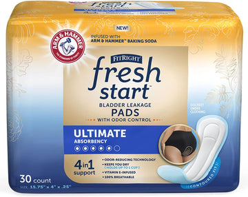 Fitright Fresh Start Postpartum And Incontinence Pads For Women, Ultimate Absorbency, 30 Count