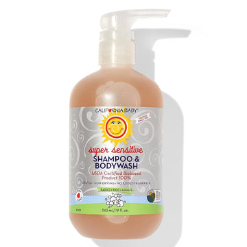 California Baby Super Sensitive Baby Shampoo + Baby Wash | 100% Plant-Based | Unscented Body Wash For Sensitive Skin | Hypoallergenic | 562 Ml / 19 Oz