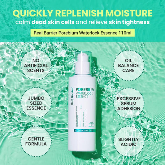 Real Barrier Porebium Waterlock Essence 110Ml,3.71 Fl Oz, Watery Pore Cleanser, Dead Skin Cells Peeling For Sensitive Skin, No Sebum Facial Solution For Skin Troubles, Korean Skin Care For Oily Skin