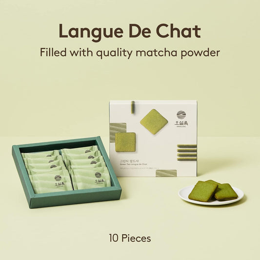 Osulloc Langue De Chat Cookies (3.52Oz, 100G) Korean Matcha Flavored Snacks | Asian Snacks, Premium Tea Food