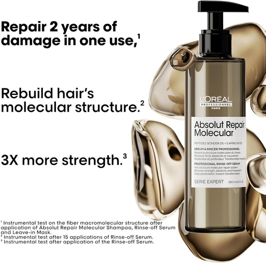 L'Oréal Professionnel Absolut Repair Molecular Rinse-Off Serum 250Ml & Rinse-Off Hair Mask Treatment 250Ml, For Very Damaged Hair