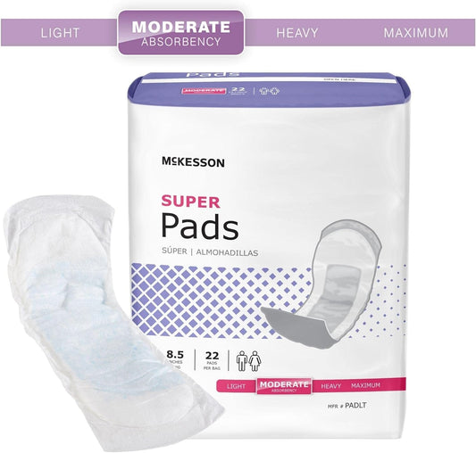 McKesson Super Pads for Women, Incontinence, Moderate Absorbency, 8 1/2 in, 22 Count, 1 Pack