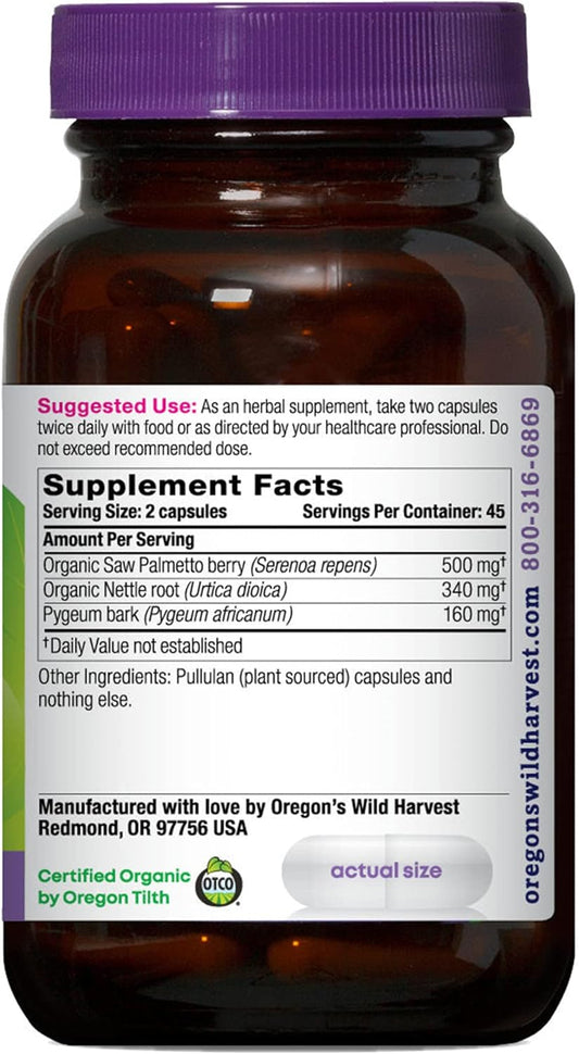 Oregon's Wild Harvest Saw Palmetto Pygeum 90 Count Vegan Capsules