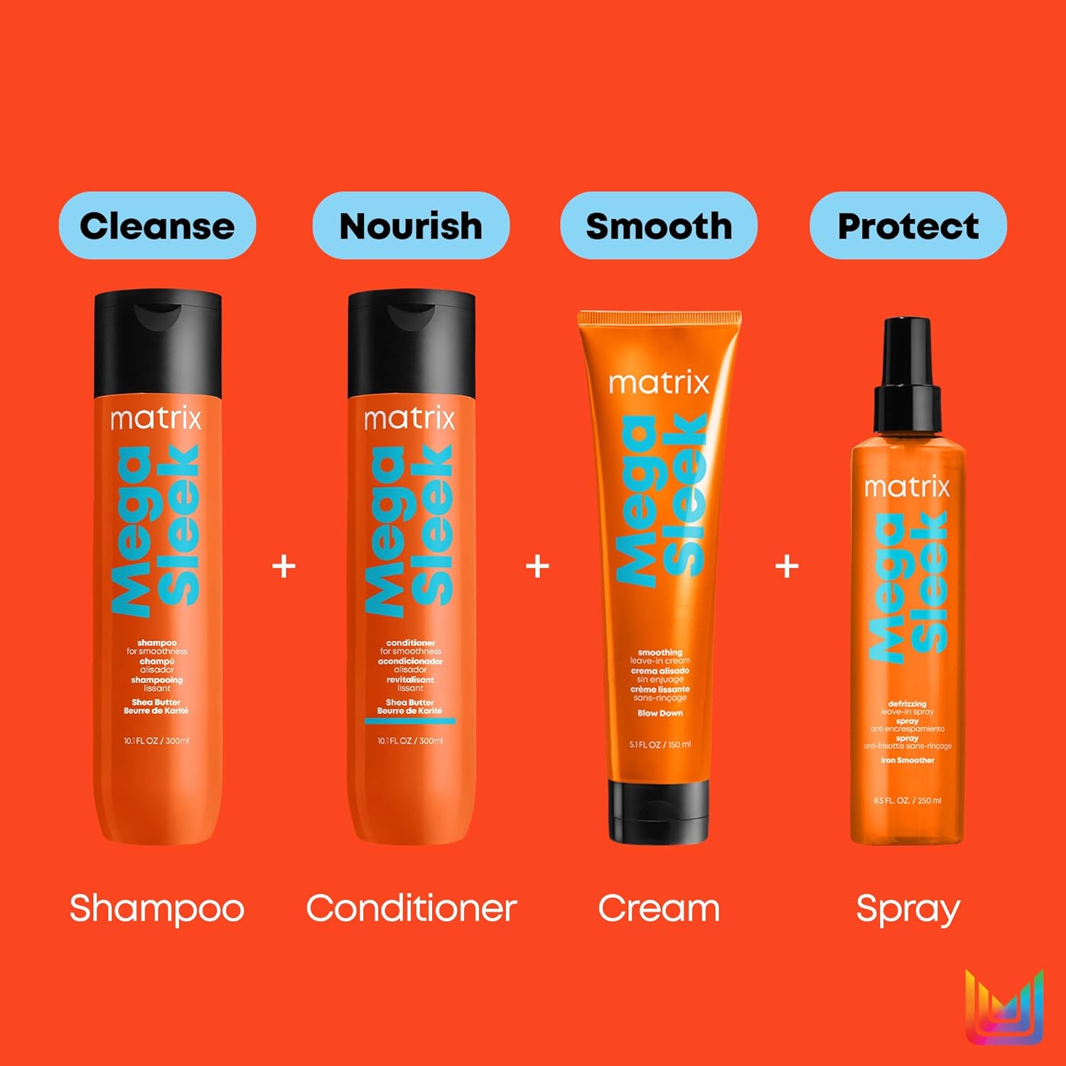 Matrix Mega Sleek Iron Smoother Defrizzing Leave-In Spray | Protects Against Heat Damage Leaving Hair Smooth & Frizz-Free | For All Hair Types | Packaging May Vary | 8.5 Fl. Oz. : Beauty & Personal Care