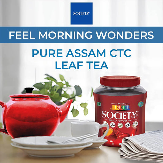 Society Masala Tea 32 Oz, 450 Cups, Indian Black Tea, With Ginger, Clove Bud, Lemongrass, Black Pepper & Cardamom, Authentic Indian Masala Spiced Chai, Organic Masala Tea, No Gluten, 900 Grams