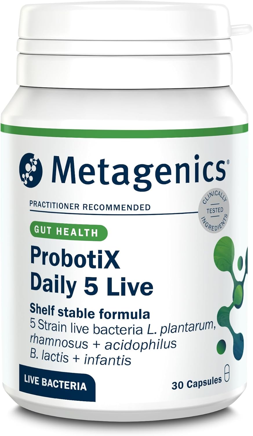 Metagenics Probotix Daily 5 Live Bacteria - Travel Friendly Supplement - Multi-Strain Formula - 30 Capsules