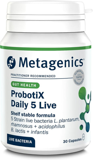 Metagenics Probotix Daily 5 Live Bacteria - Travel Friendly Supplement - Multi-Strain Formula - 30 Capsules