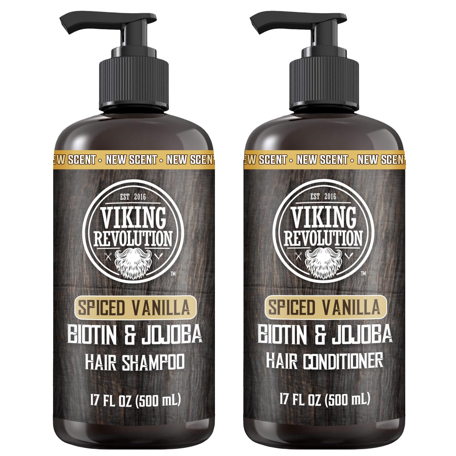 Viking Revolution Spiced Vanilla Mens Shampoo And Conditioner Set With Biotin And Jojoba Oil - Natural Hair Shampoo And Hair Conditioner For Men With Vitamin B5 - Mens Shampoo For Thinning Hair (17Oz)