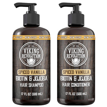 Viking Revolution Spiced Vanilla Mens Shampoo And Conditioner Set With Biotin And Jojoba Oil - Natural Hair Shampoo And Hair Conditioner For Men With Vitamin B5 - Mens Shampoo For Thinning Hair (17Oz)