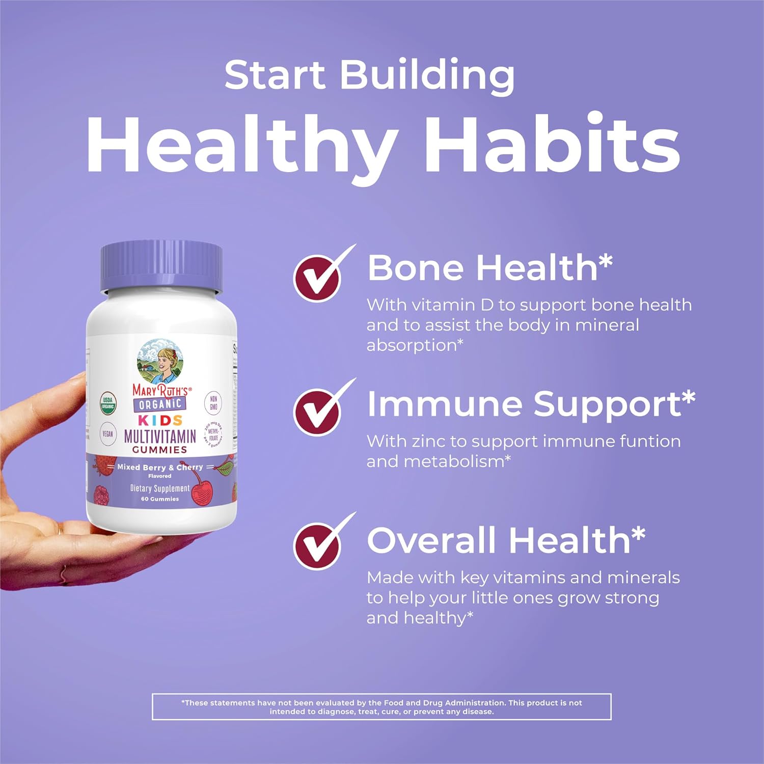 Maryruth Organics Kids Vitamins | Multi | 1 Month Supply | Multivitamin Gummies For Ages 4+ | Multivitamin For Kids | Vegan | Only 2 Gummies A Day | 60 Count : Health & Household