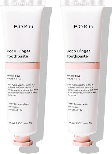 Boka Travel Size Toothpaste - Coco Ginger, 1.3 Fl Oz, Pack of 2 - Nano Hydroxyapatite for Remineralizing, Sensitive Teeth, & Whitening - Fluoride Free - Dentist Recommended for Adult, Kids