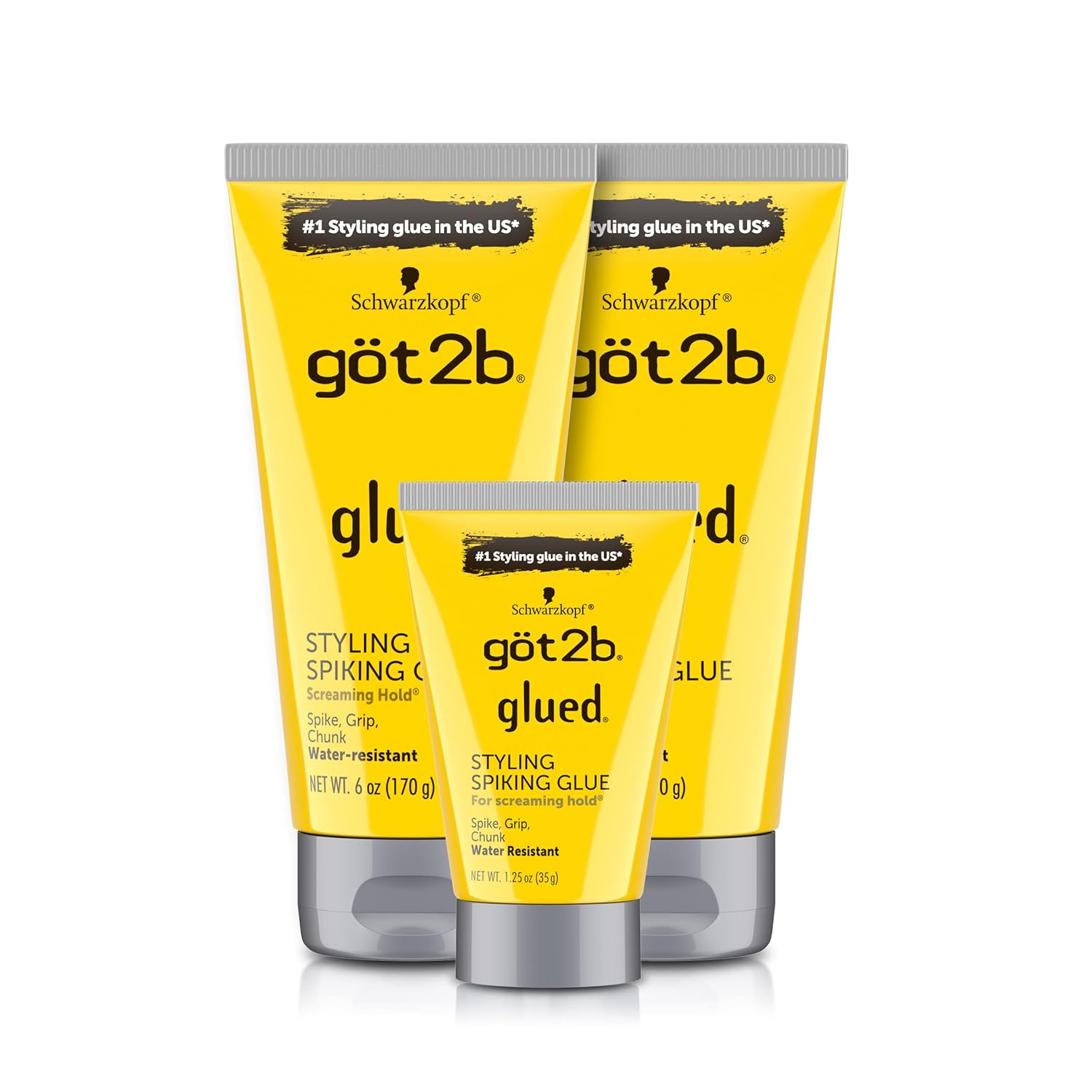 Got2B Glued Styling Spiking Hair Gel 2 - 6 Oz Tubes + 1 Travel 1.25 Oz Tube