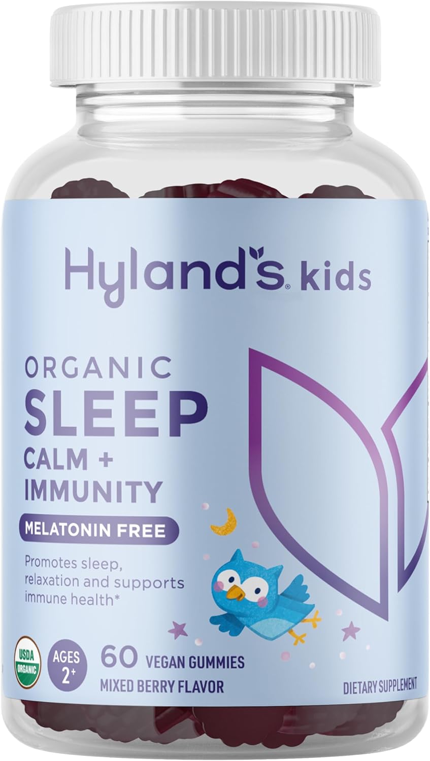 Hyland'S Kids Melatonin Free Organic Sleep Aid Gummies With Calm & Immune Support - With Vitamin C, Zinc, Elderberry, Lemon Balm & Chamomile, Helps With Sleeplessness & Restlessness, 60 Vegan Gummies