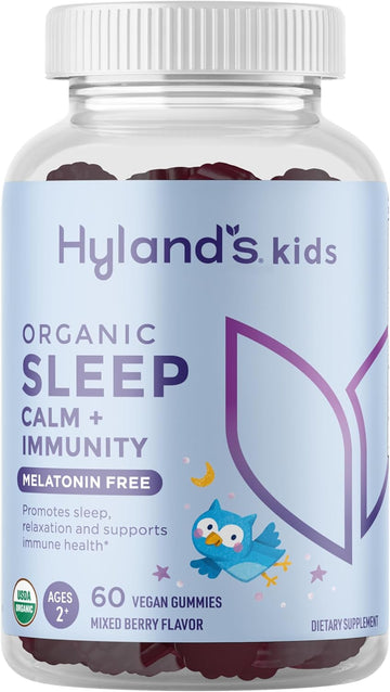Hyland'S Kids Melatonin Free Organic Sleep Aid Gummies With Calm & Immune Support - With Vitamin C, Zinc, Elderberry, Lemon Balm & Chamomile, Helps With Sleeplessness & Restlessness, 60 Vegan Gummies