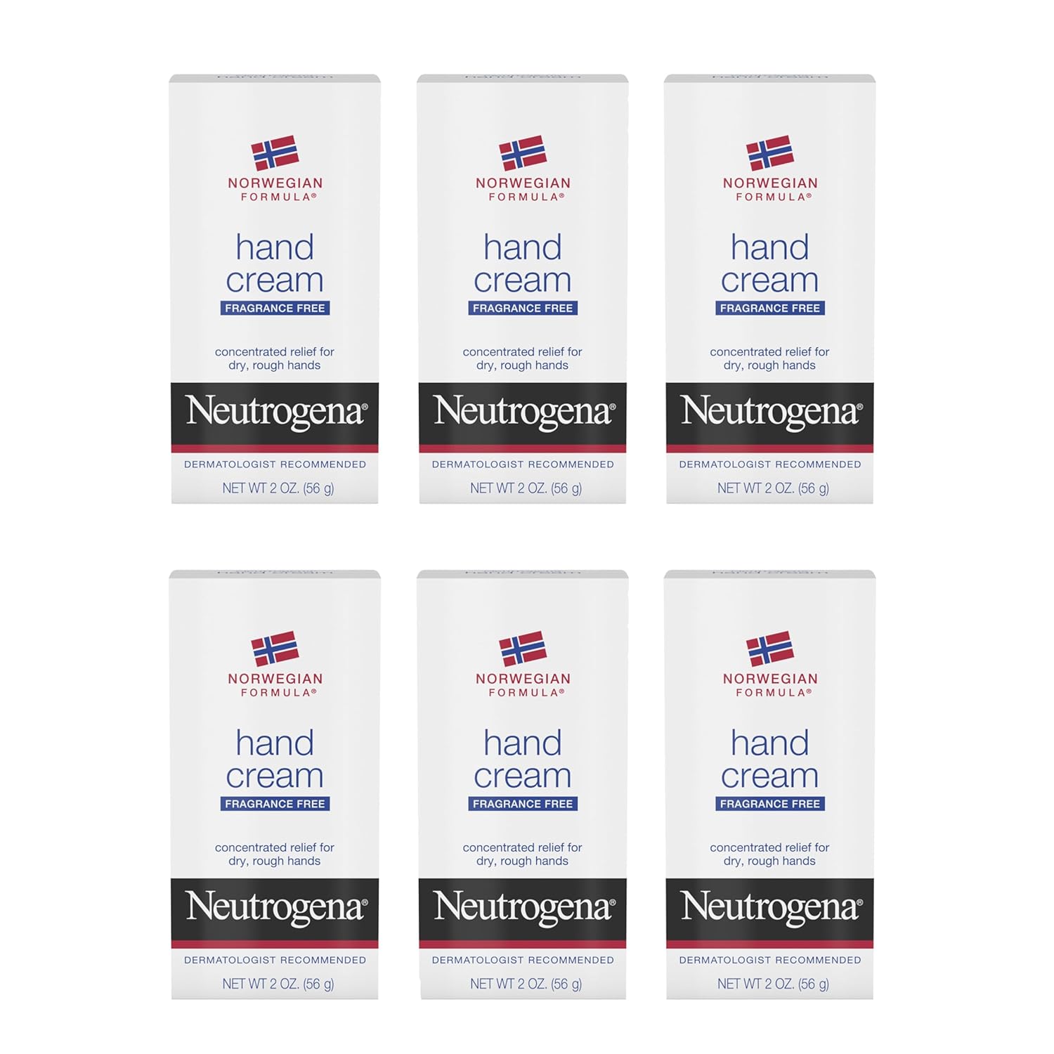 Neutrogena Norwegian Formula Moisturizing Hand Cream Formulated With Glycerin For Dry, Rough Hands, Fragrance-Free Intensive Hand Lotion, 2 Oz, Pack Of 6