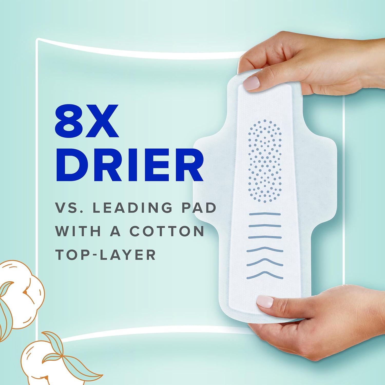 Always Pure Cotton Feminine Pads For Women, Size 2, Heavy Flow, With Wings, Unscented, 34 Ct