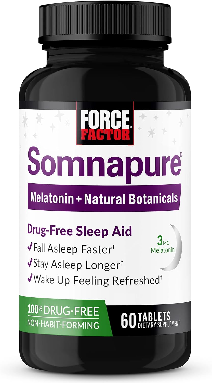 Force Factor Somnapure Drug-Free Sleep Aid For Adults For Occasional Sleeplessness With Melatonin & Valerian, Non-Habit-Forming Sleeping Pills, Fall Asleep Faster, Wake Up Refreshed, 60 Tablets