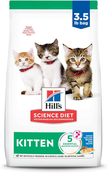 Hill'S Science Diet Kitten, Kitten Premium Nutrition, Dry Cat Food, Ocean Fish & Brown Rice, 3.5 Lb Bag