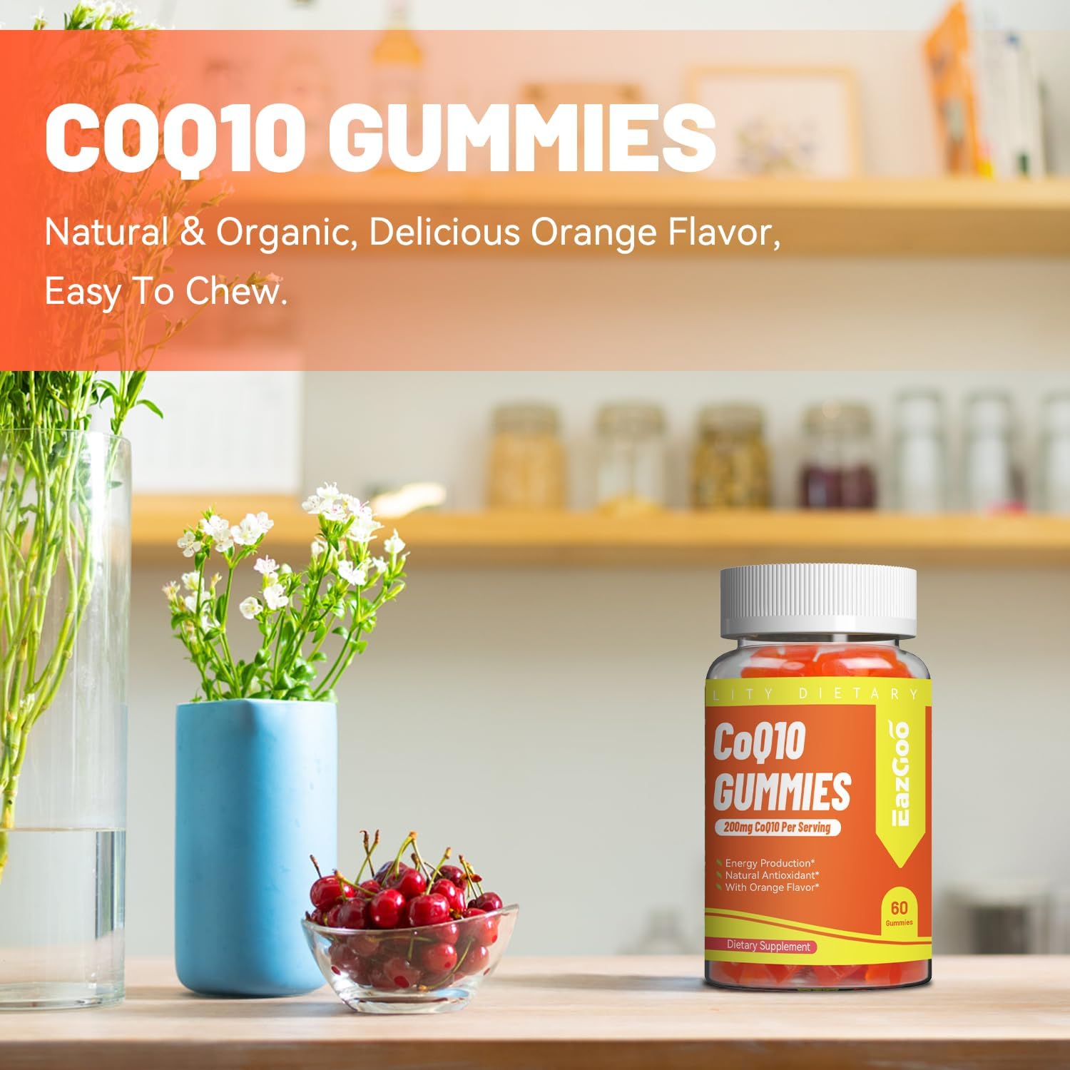 Eazgoo Coq10 Gummies 200Mg, Vegan Supplement For Energy Production, Non-Gmo, Gluten Free (120 Gummies) : Health & Household