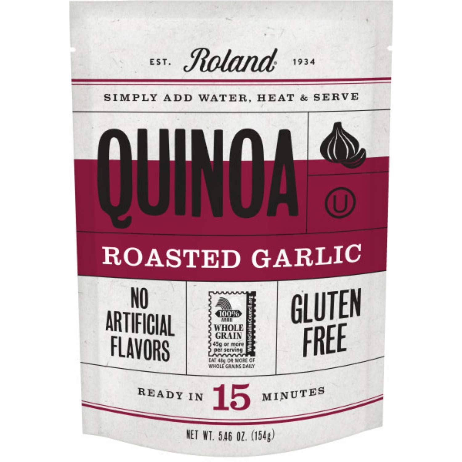 Roland Foods Roasted Garlic Seasoned Quinoa, 5.46 Ounce Bag, Pack Of 6