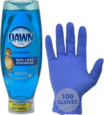 Peaknip Ultra Dawn Dish Soap Squeeze Bottle EZ-Squeze Dishwashing Liquid - Original Scent 22 fl oz. Bundled Together 100 Disposable Gloves