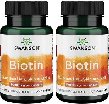 Swanson Biotin 5,000 Mcg 100 Caps 2 Pack