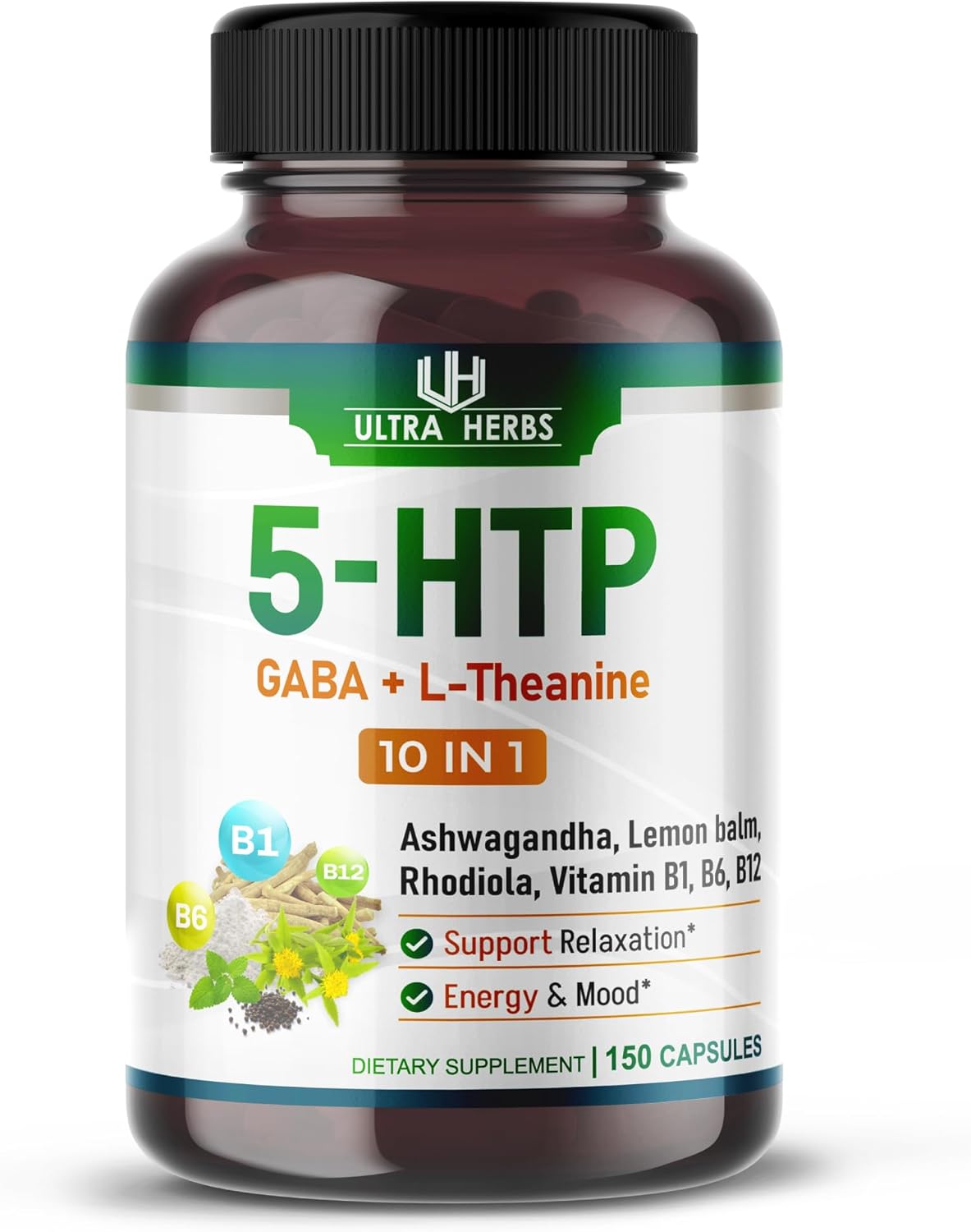 5-Htp Supplement Enriched With Ashwagandha, L-Theanine, Gaba, Rhodiola | 10 In 1 Ultra Mood Support Complex For Calmness, Relaxation & Sleeps Quality | 150 Capsules
