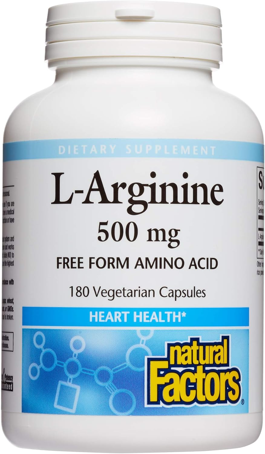 Natural Factors, L-Arginine 500 mg, Supports a Healthy Cardiovascular System, Heart and Muscle Metabolism, 180 capsules (180 servings) : Health & Household