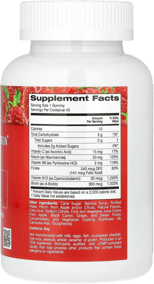 Vitamin B Complex Gummies, B6, Biotin, Folate, Niacin, B12, Natural Strawberry Flavor, Vegetarian, 45 Gummies