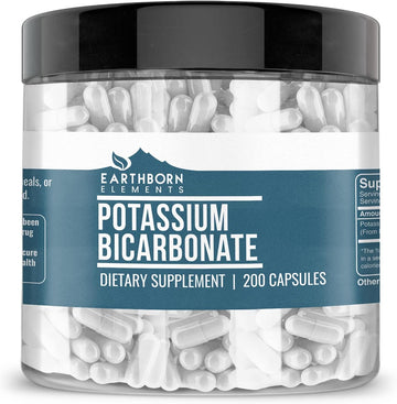 Earthborn Elements Potassium Bicarbonate 200 Capsules, Pure & Undiluted, No Additives