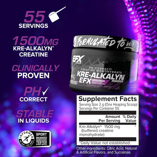 Efx Sports Kre-Alkalyn Efx Powder | Ph Correct Creatine Monohydrate Powder Supplement | Strength, Muscle Growth & Performance | 55 Servings (Blue Frost)