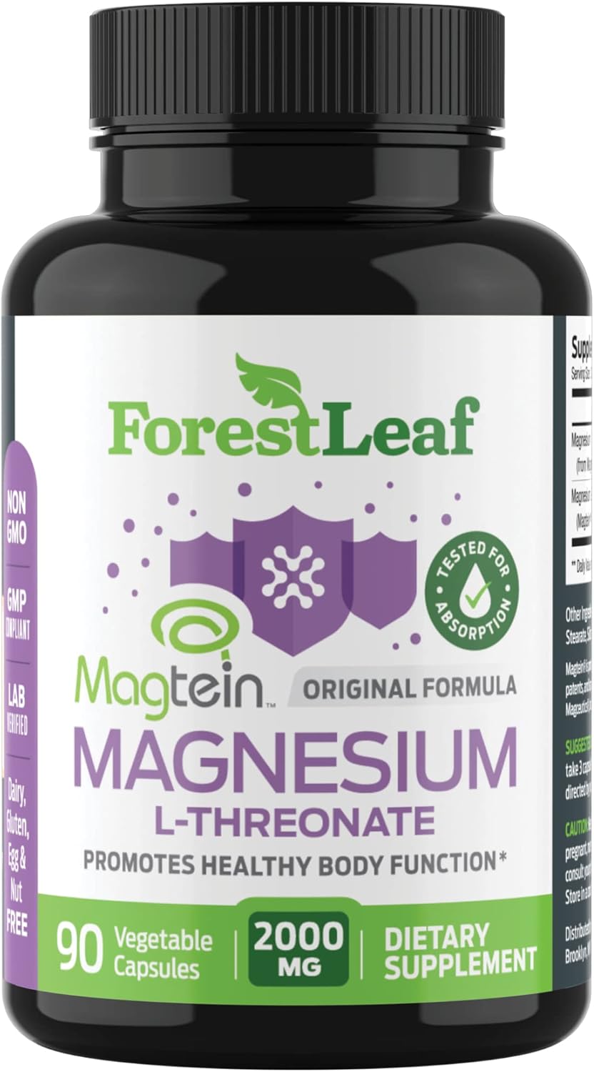 Magnesium L-Threonate Capsules - 2000Mg Original Magtein Formula - Patented & Clinically Studied Supplement For Focus, Memory, Brain & Sleep Support, Mag Threonate For Women & Men (90 Count)