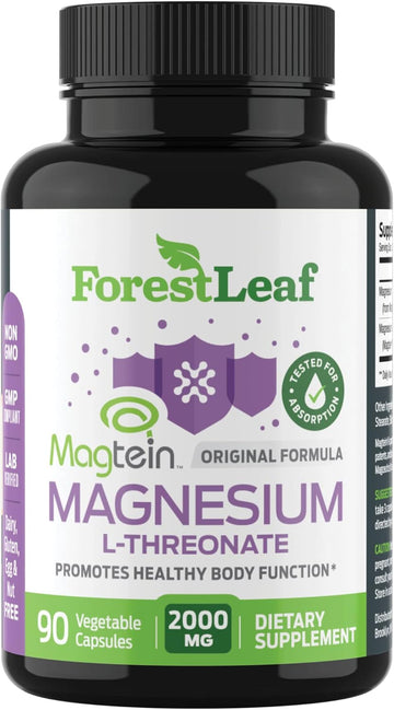 Magnesium L-Threonate Capsules - 2000Mg Original Magtein Formula - Patented & Clinically Studied Supplement For Focus, Memory, Brain & Sleep Support, Mag Threonate For Women & Men (90 Count)