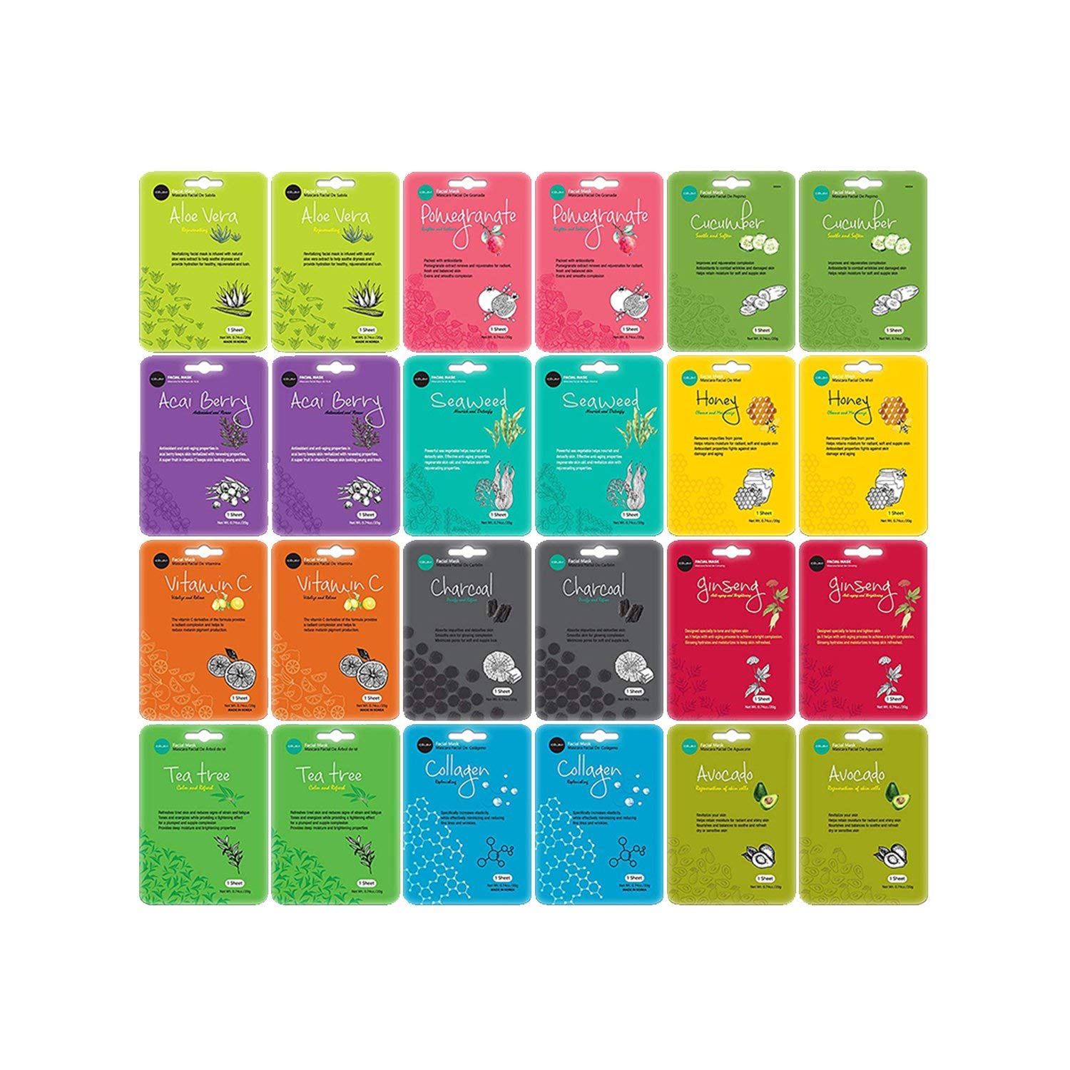 Celavi Collagen Facial Face Mask (24-Sheets) Classic Korean Skincare