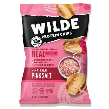 Wilde Protein Chips, Himalayan Pink Salt (1.34 Ounce Bags, Pack Of 8 Bags) Crafted From Real Ingredients: Chicken Breast, Egg Whites, Chicken Bone Broth, Sugar Free, High Protein, Keto Friendly